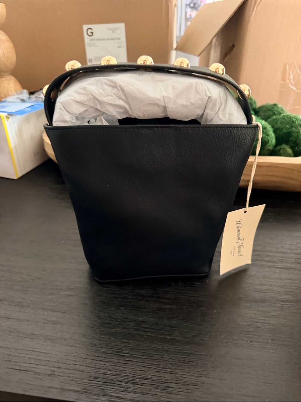 Universal Thread Black Mini Top-Handle Bag with Gold Studs